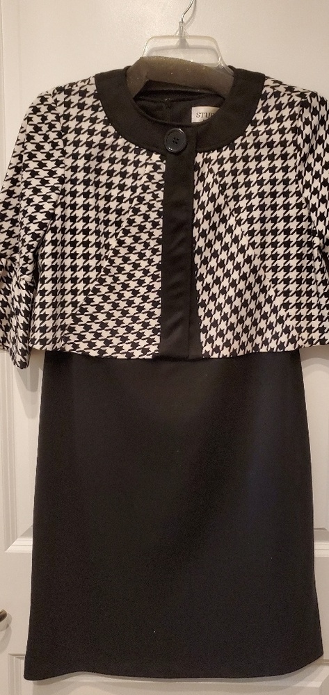 Black sheath with removable Houndstooth jacket.